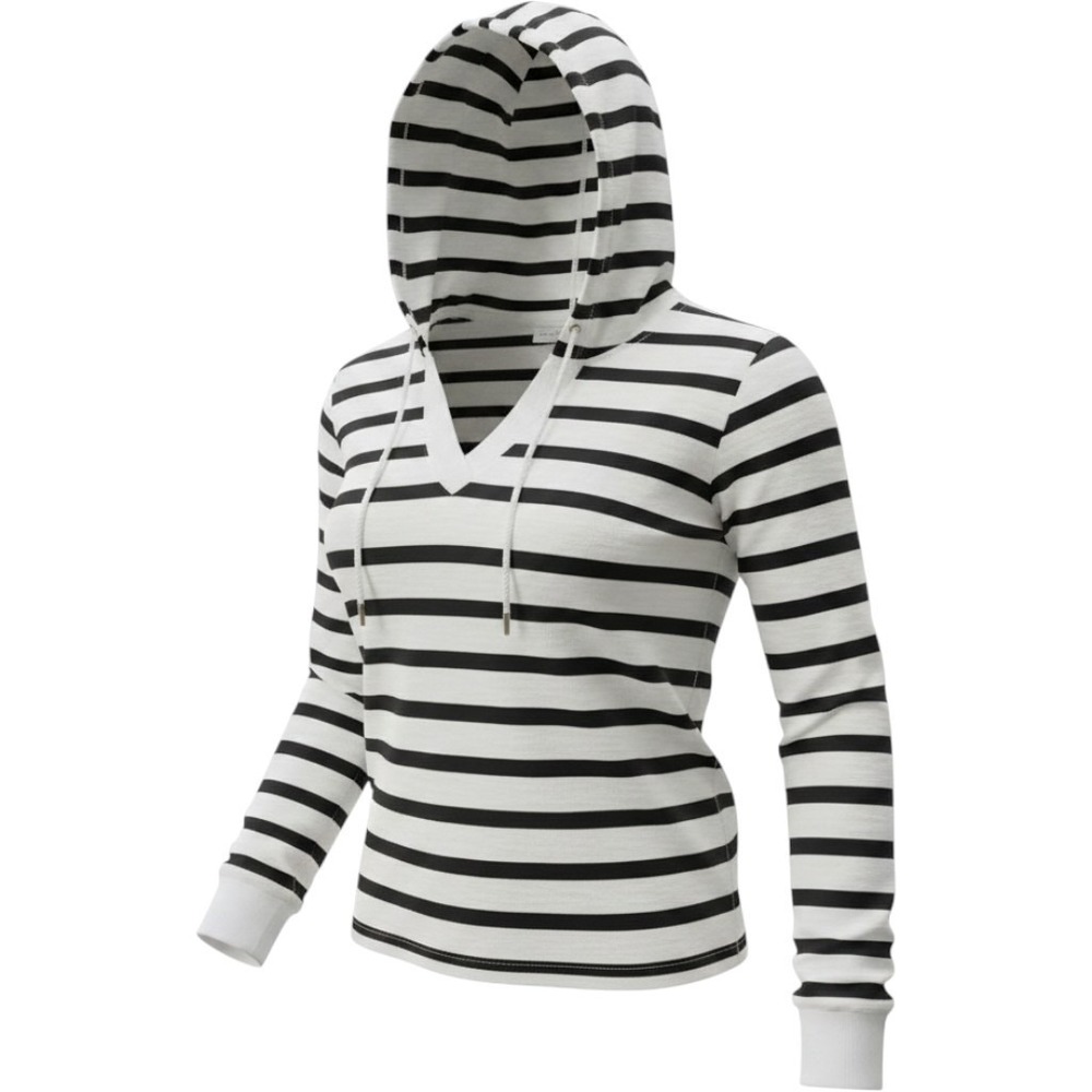 Tommy Hilfiger Womens XL Striped Hooded Pullover Hoodie White Navy V Neck